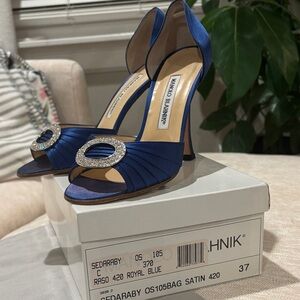 Manolo Blahnik Royal Blue Satin Sedaraby Heels